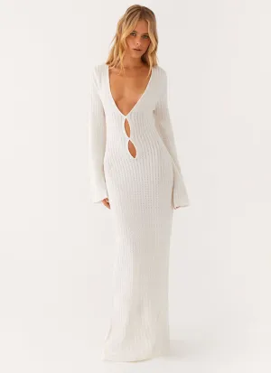 Open Air Knit Cut Out Maxi Dress - Ivory