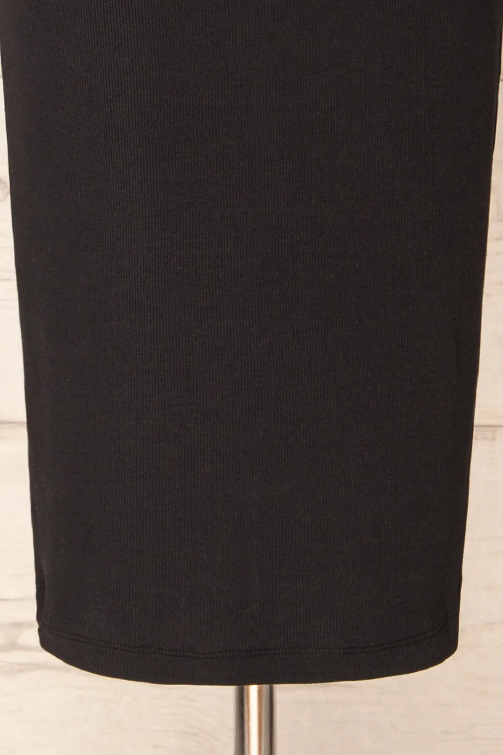 Phloriane Black | Ribbed Midi Dress w/ Ivory Trim