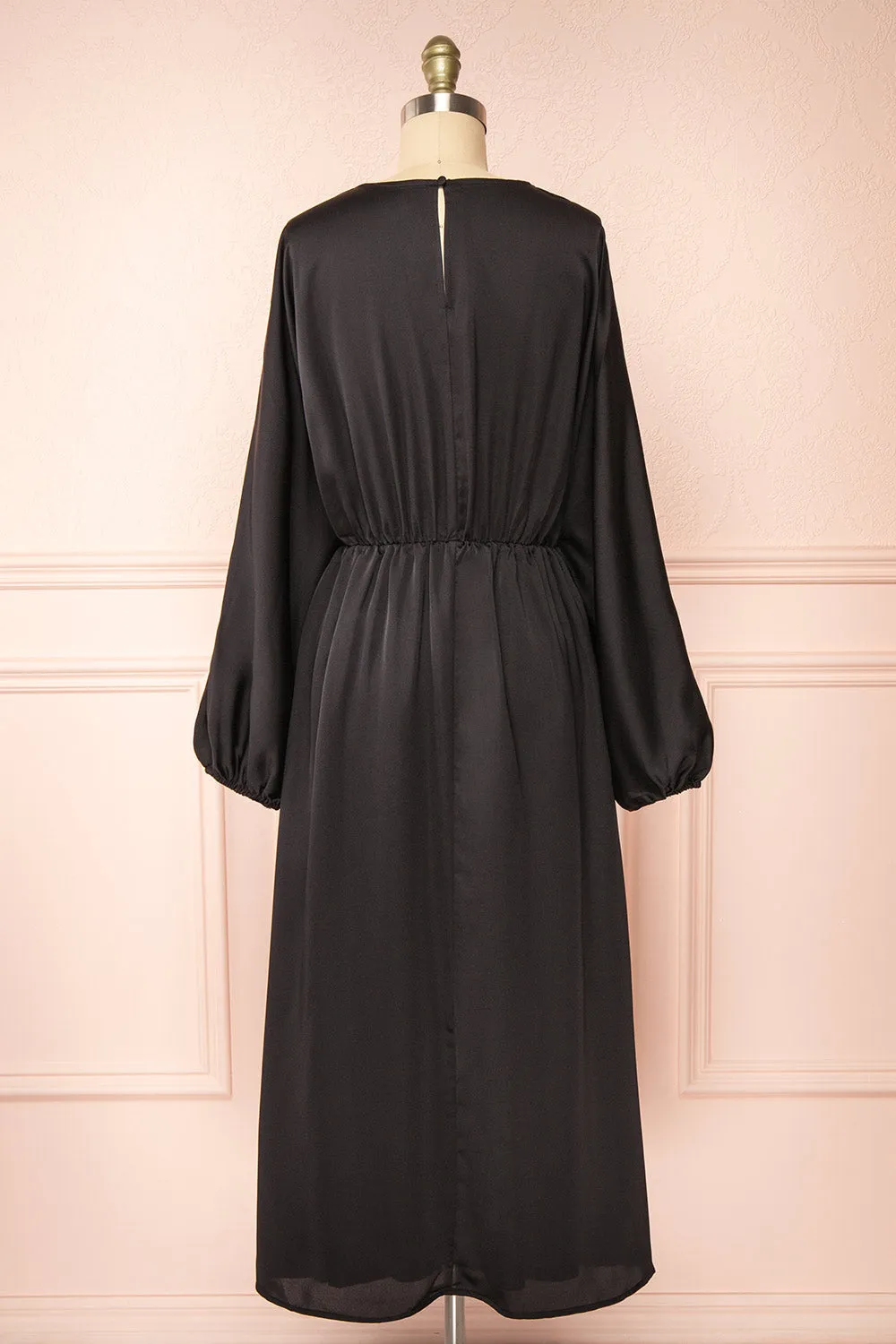 Reneane Black | Long Sleeve Midi A-Line Dress