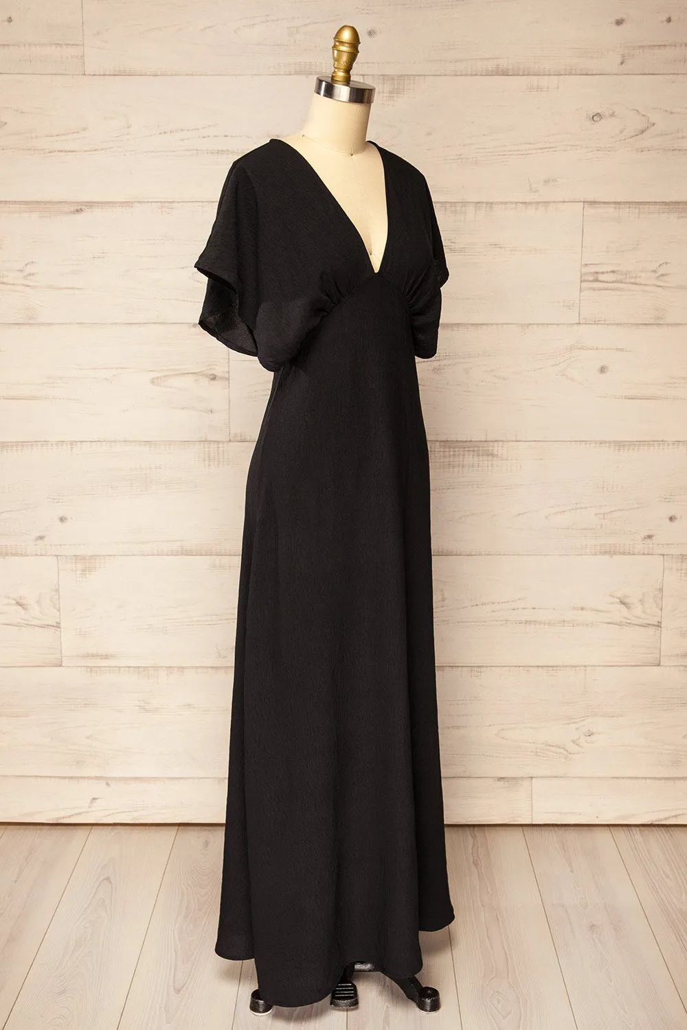 Scalloway | Black Maxi Dress w/ Bat Sleeves