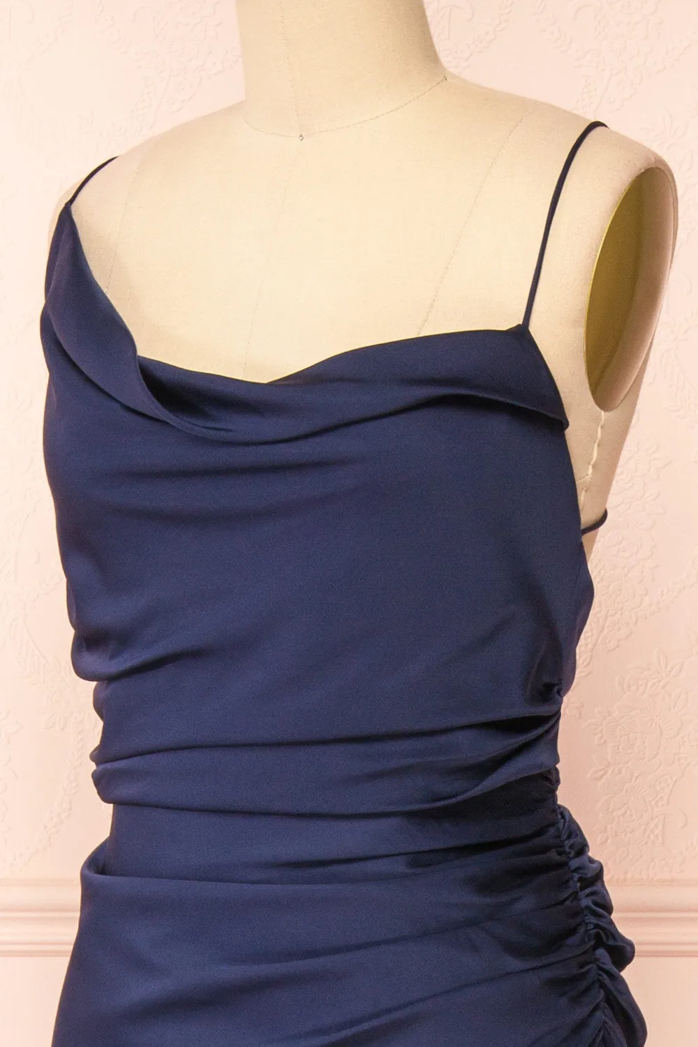 Sevika Navy | Maxi Satin Dress w/ Cowl Neck