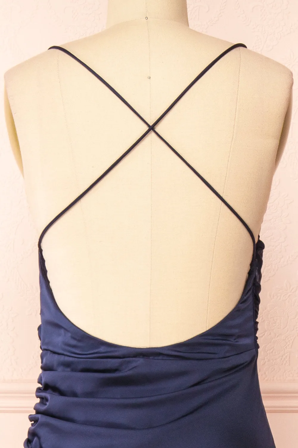 Sevika Navy | Maxi Satin Dress w/ Cowl Neck