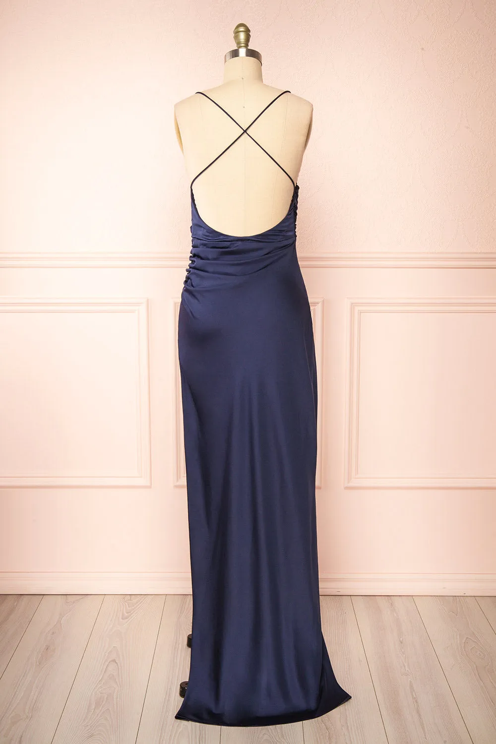 Sevika Navy | Maxi Satin Dress w/ Cowl Neck