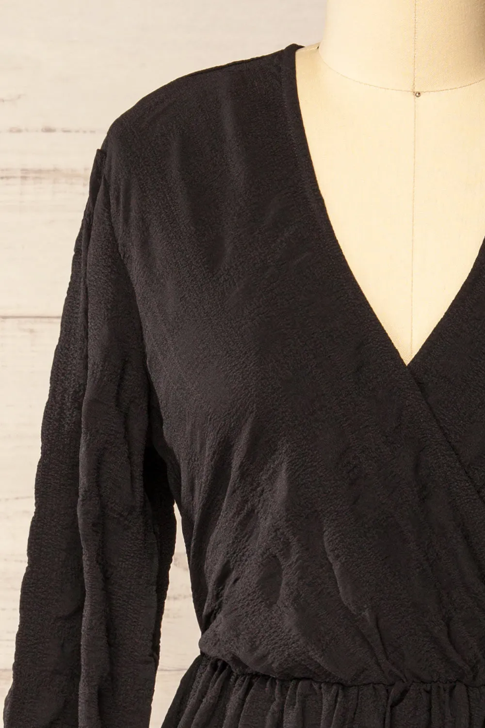 Swindon | Black Chiffon Midi Dress w/ Sleeves