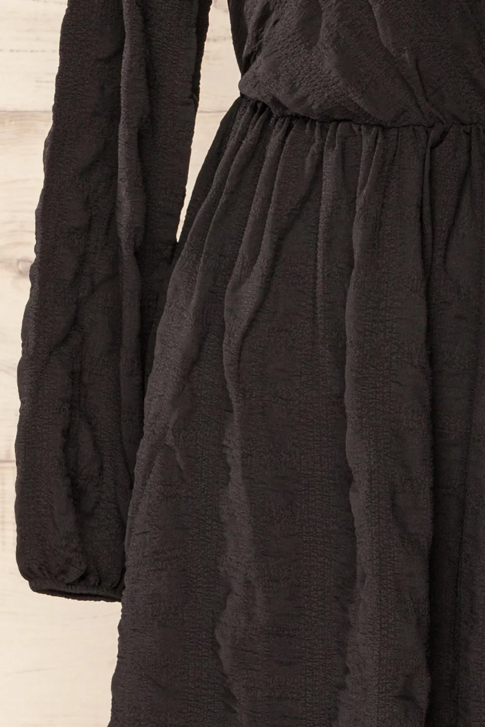 Swindon | Black Chiffon Midi Dress w/ Sleeves