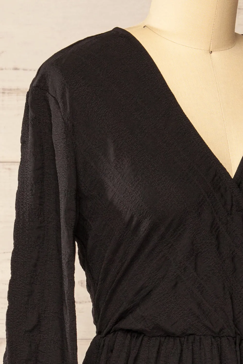 Swindon | Black Chiffon Midi Dress w/ Sleeves