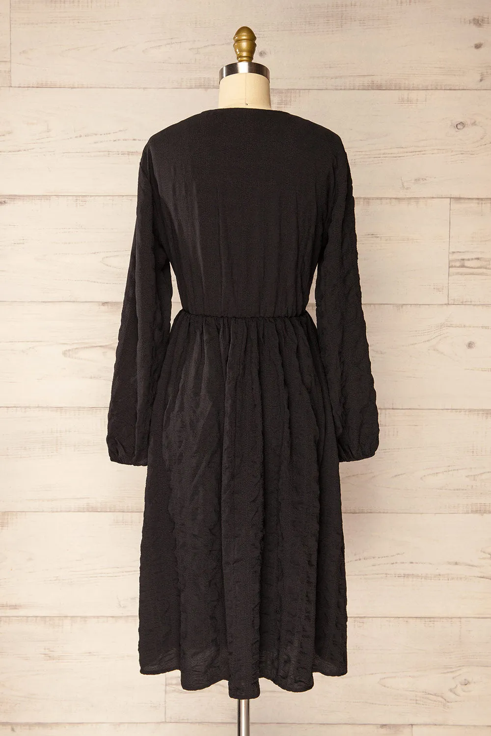 Swindon | Black Chiffon Midi Dress w/ Sleeves