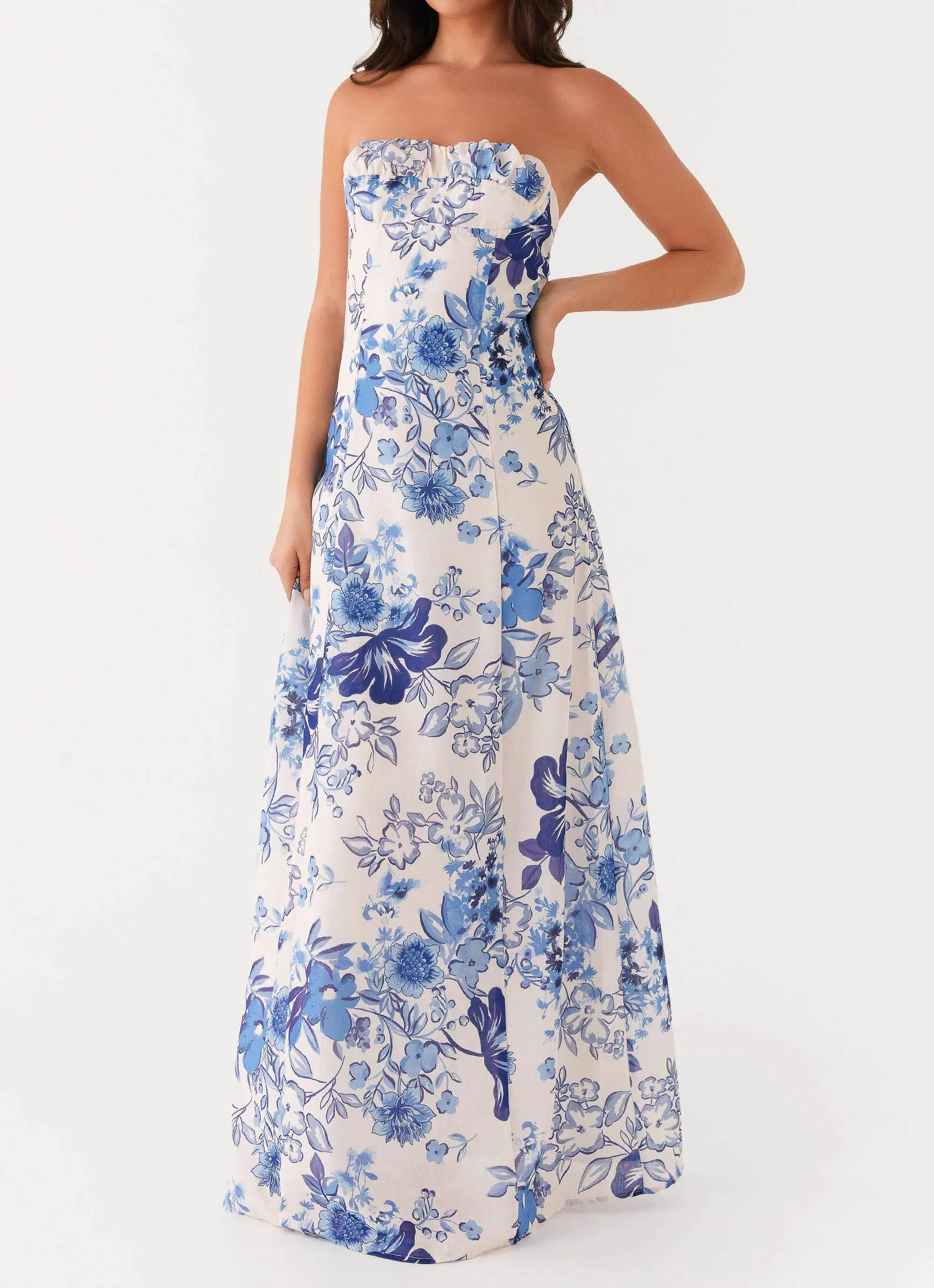 Tayla Linen Maxi Dress - Serene Sky Floral