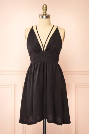 Tillie | Short Black Plunging Neckline Dress