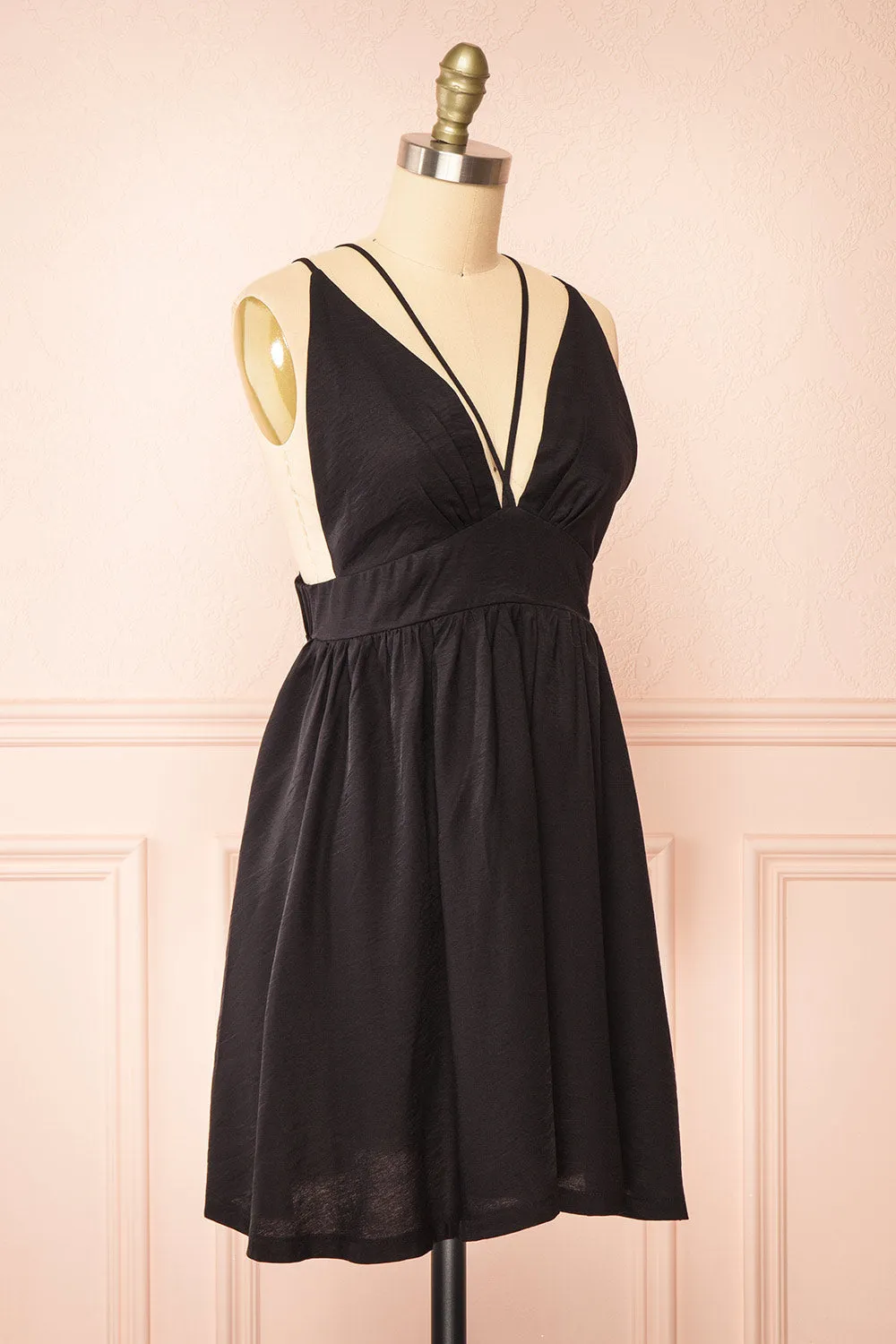 Tillie | Short Black Plunging Neckline Dress