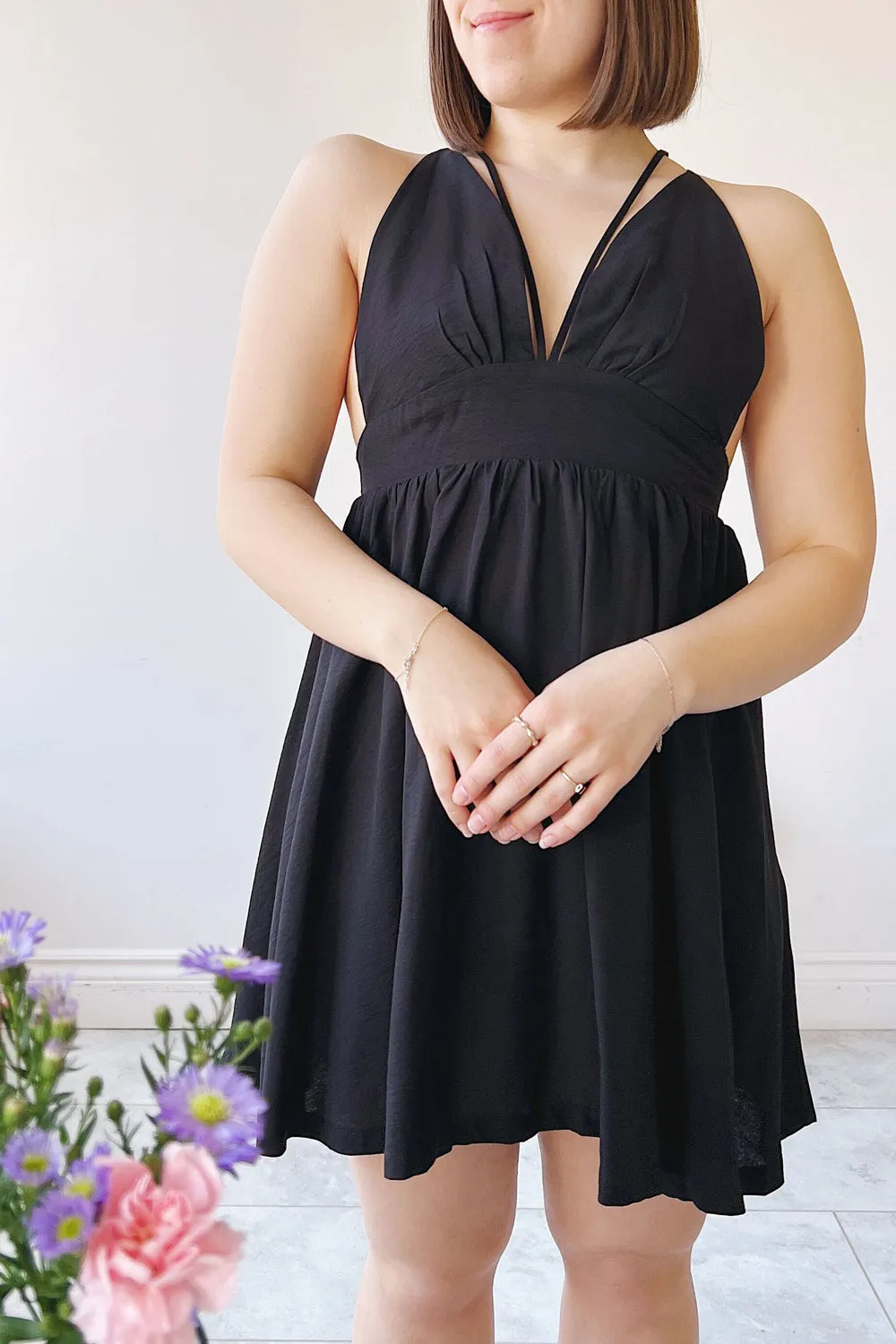 Tillie | Short Black Plunging Neckline Dress