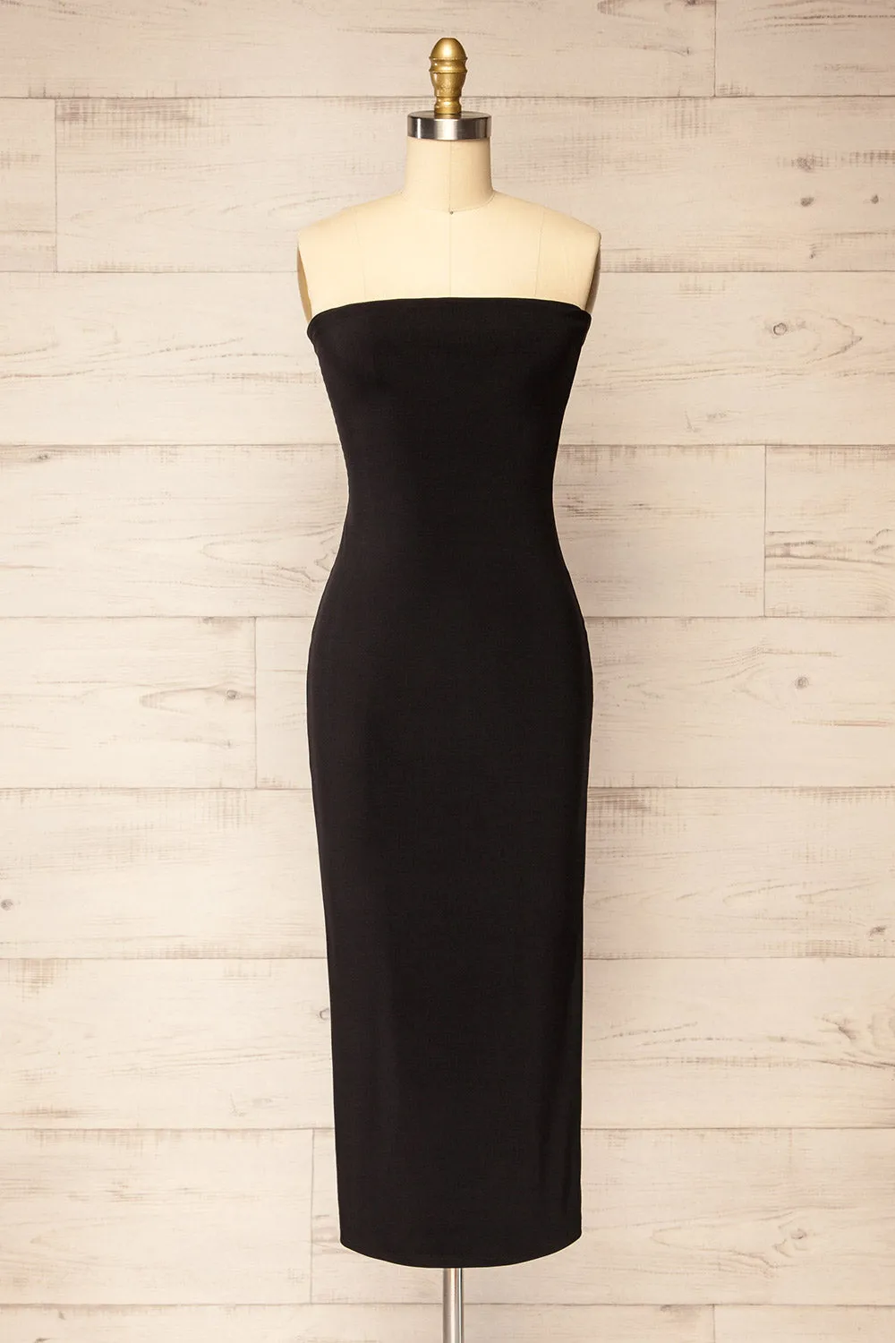 Victorya Black | Strapless Fitted Midi Dress