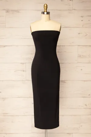 Victorya Black | Strapless Fitted Midi Dress