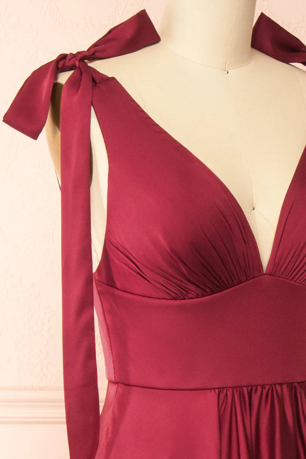 Vida Burgundy | Satin Midi Dress w/ Tie Straps