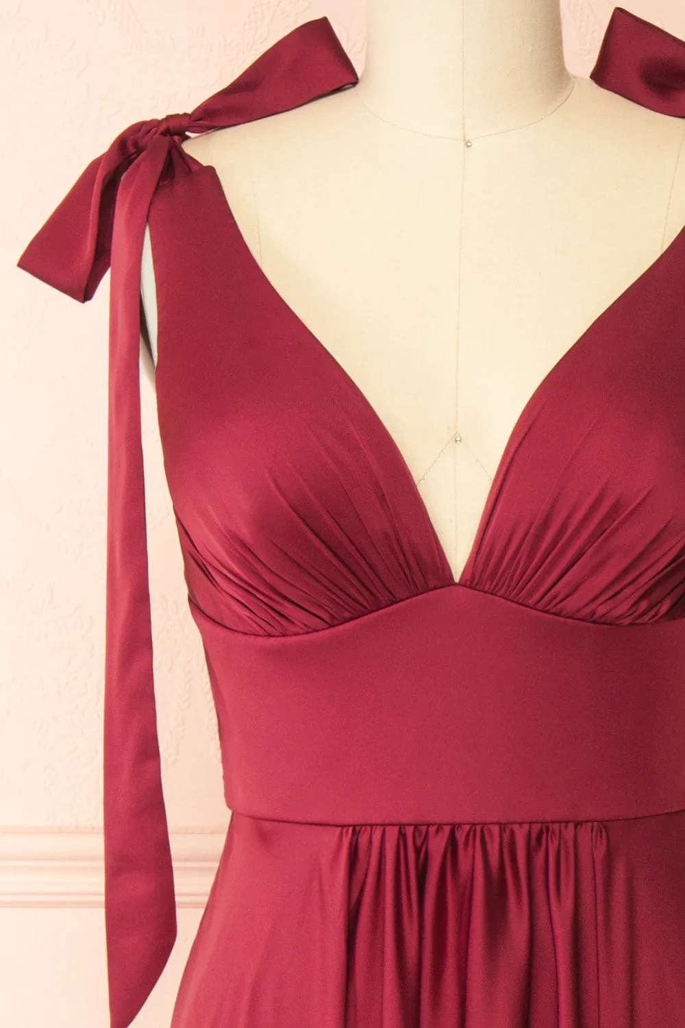 Vida Burgundy | Satin Midi Dress w/ Tie Straps