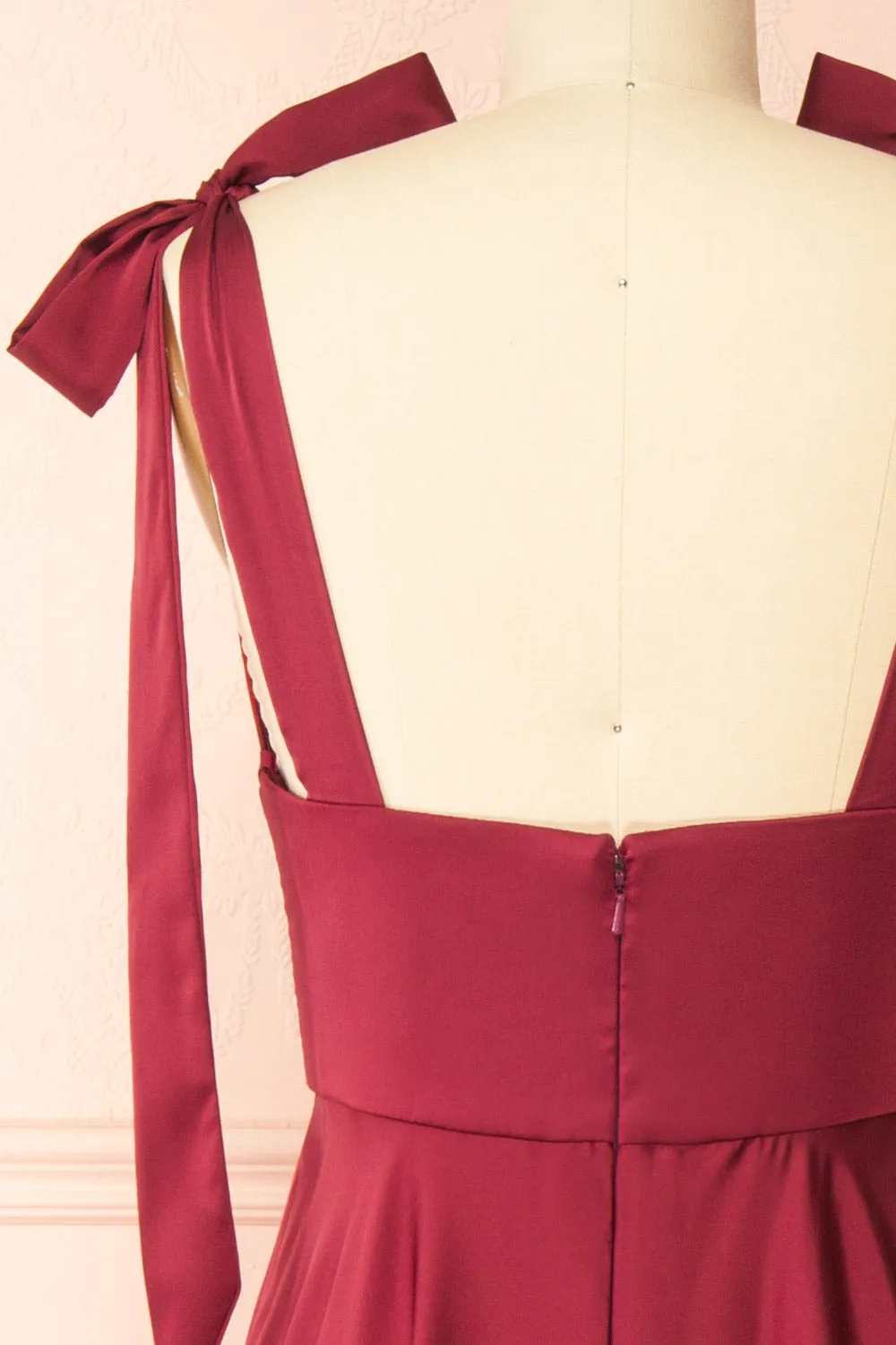 Vida Burgundy | Satin Midi Dress w/ Tie Straps