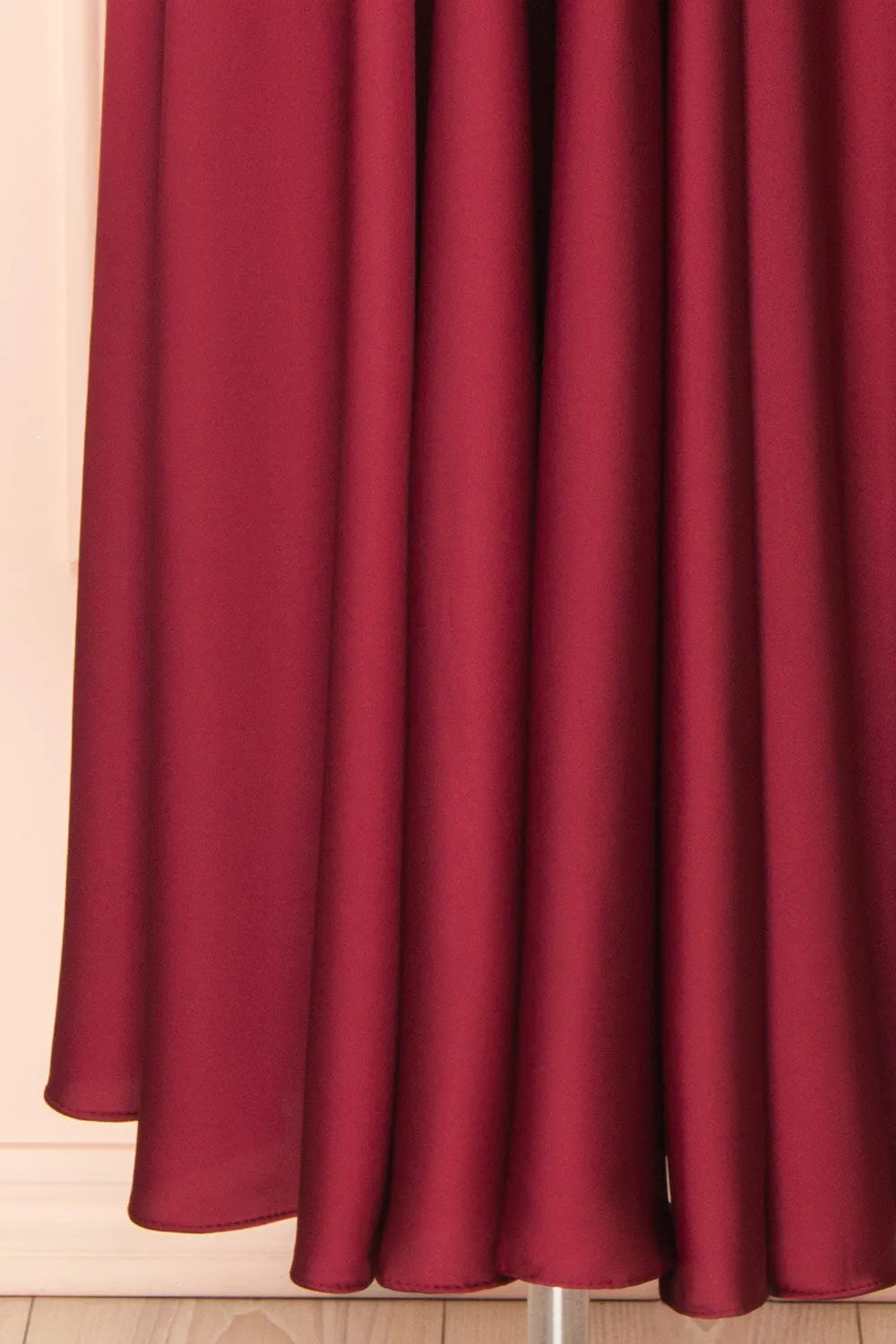 Vida Burgundy | Satin Midi Dress w/ Tie Straps