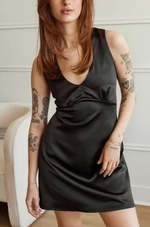 Violetta Black |Short A-Line Satin Dress
