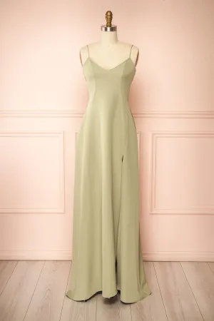 Vivina Sage | A-line Maxi Dress with Open Back