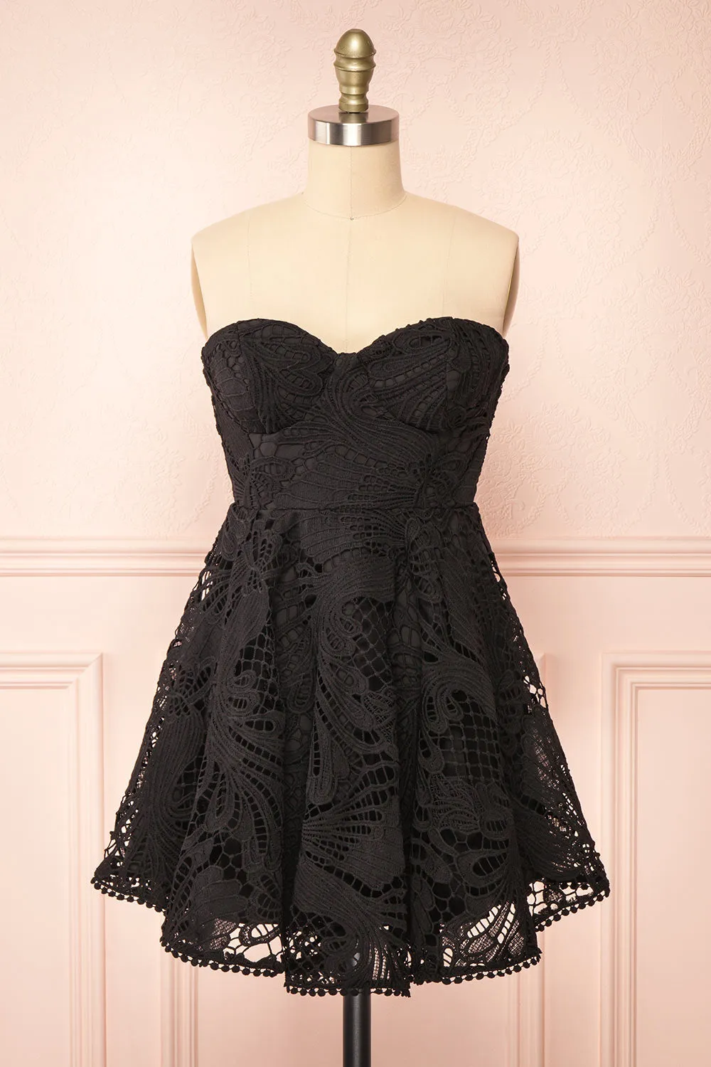 Ylvya | Short Strapless Black Lace Dress