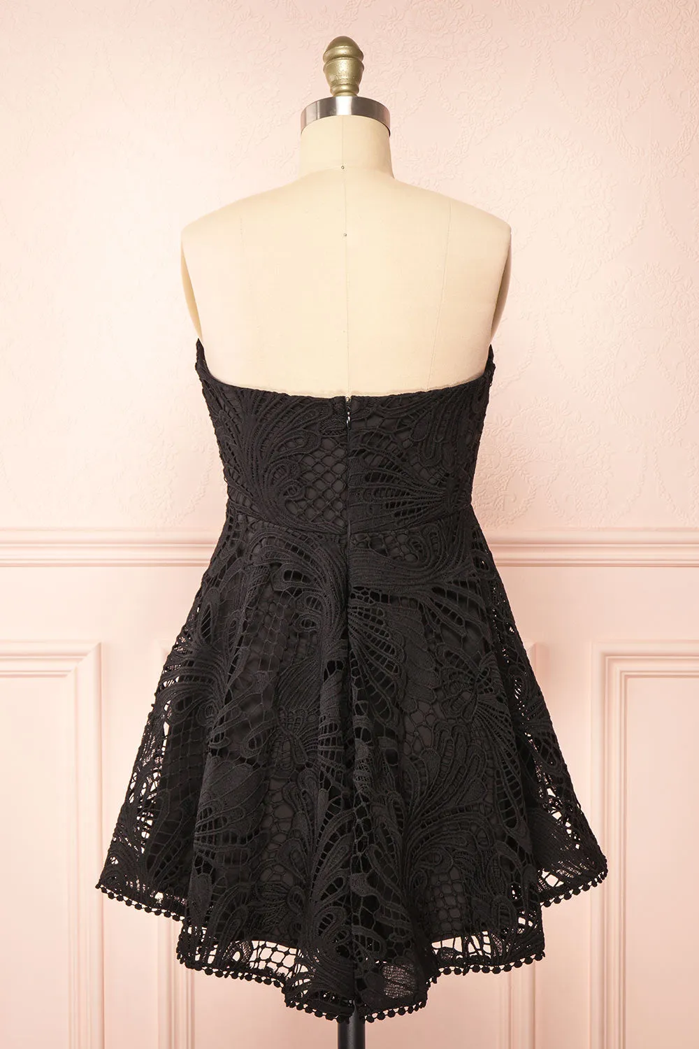 Ylvya | Short Strapless Black Lace Dress