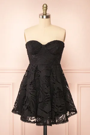 Ylvya | Short Strapless Black Lace Dress