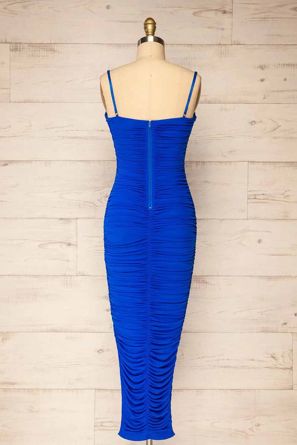 Yurtof Blue | Fitted Ruched Midi Dress