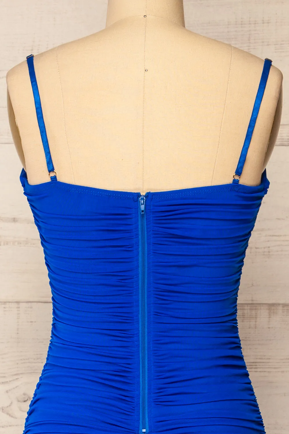 Yurtof Blue | Fitted Ruched Midi Dress