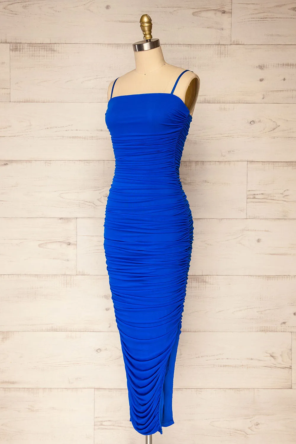 Yurtof Blue | Fitted Ruched Midi Dress