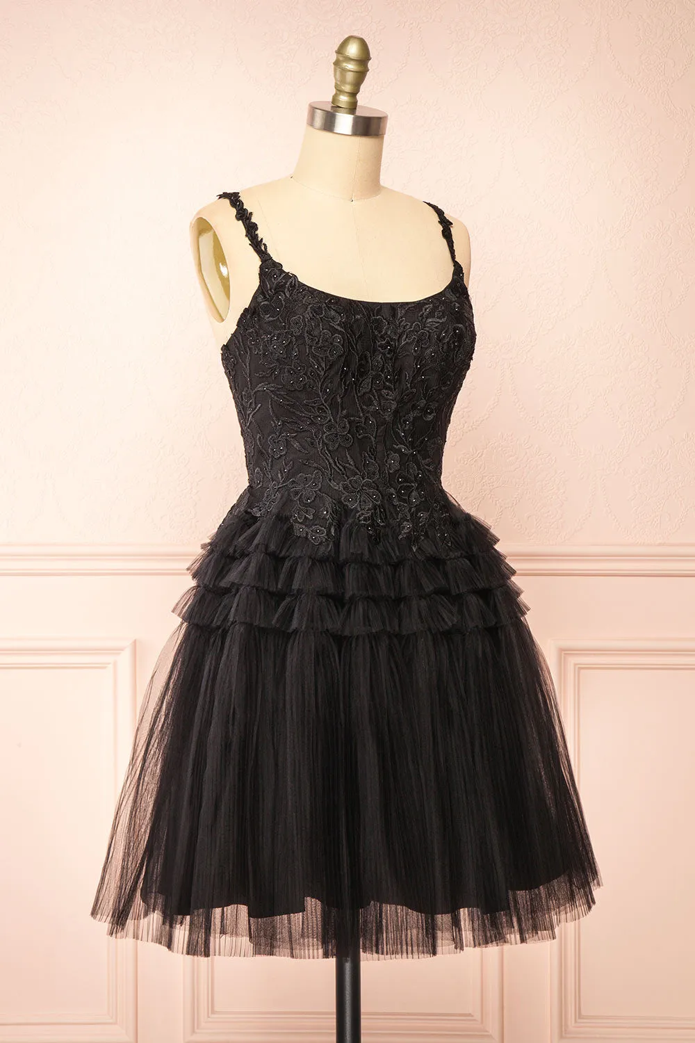 Zarielle | Short Black Tulle Tiered Dress