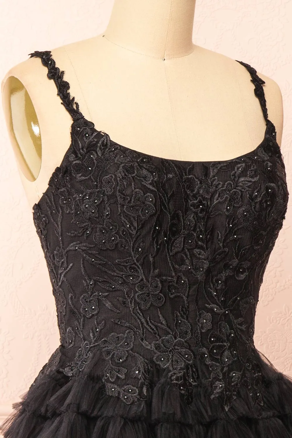 Zarielle | Short Black Tulle Tiered Dress