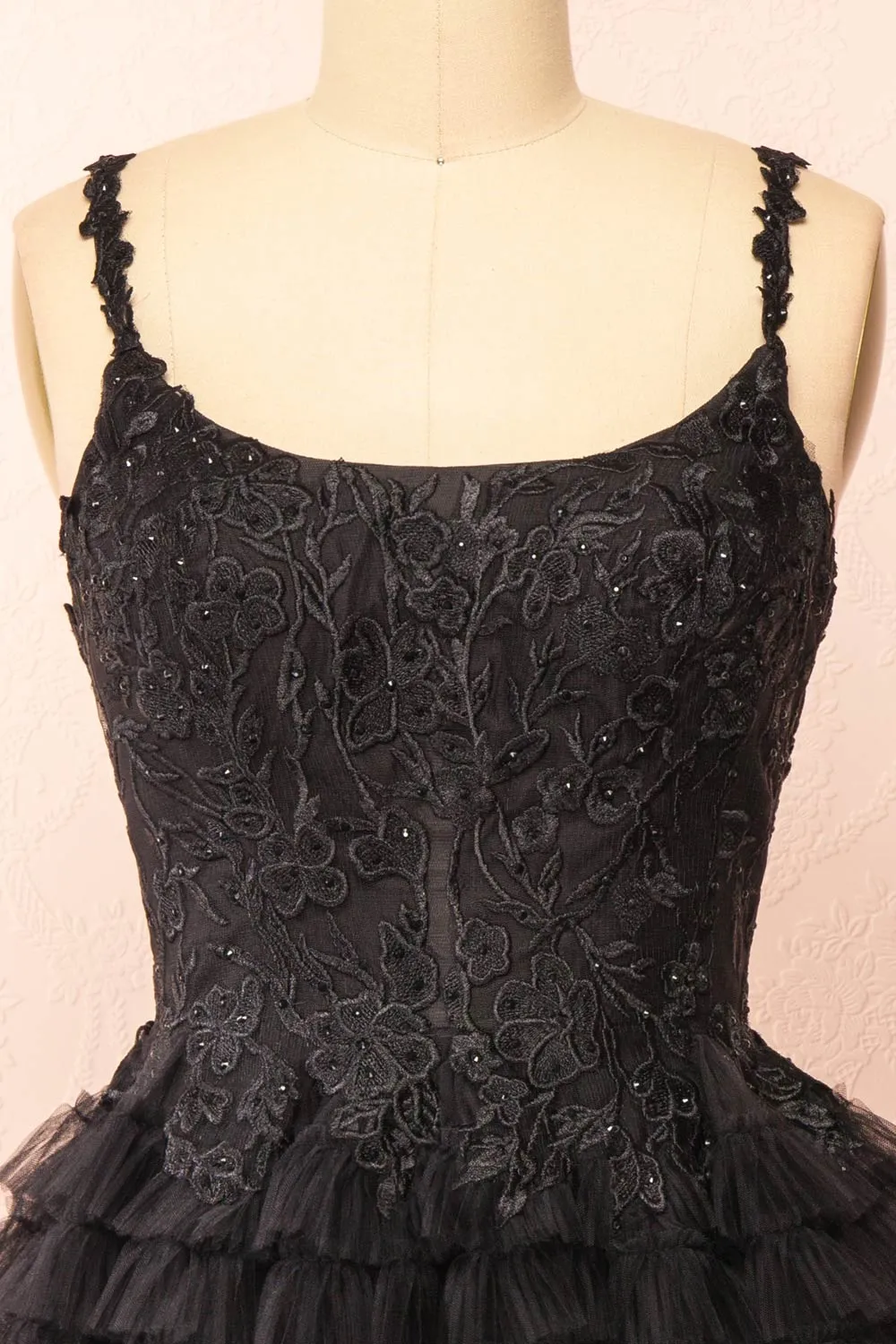 Zarielle | Short Black Tulle Tiered Dress