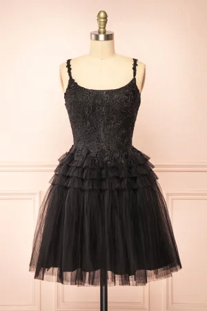 Zarielle | Short Black Tulle Tiered Dress