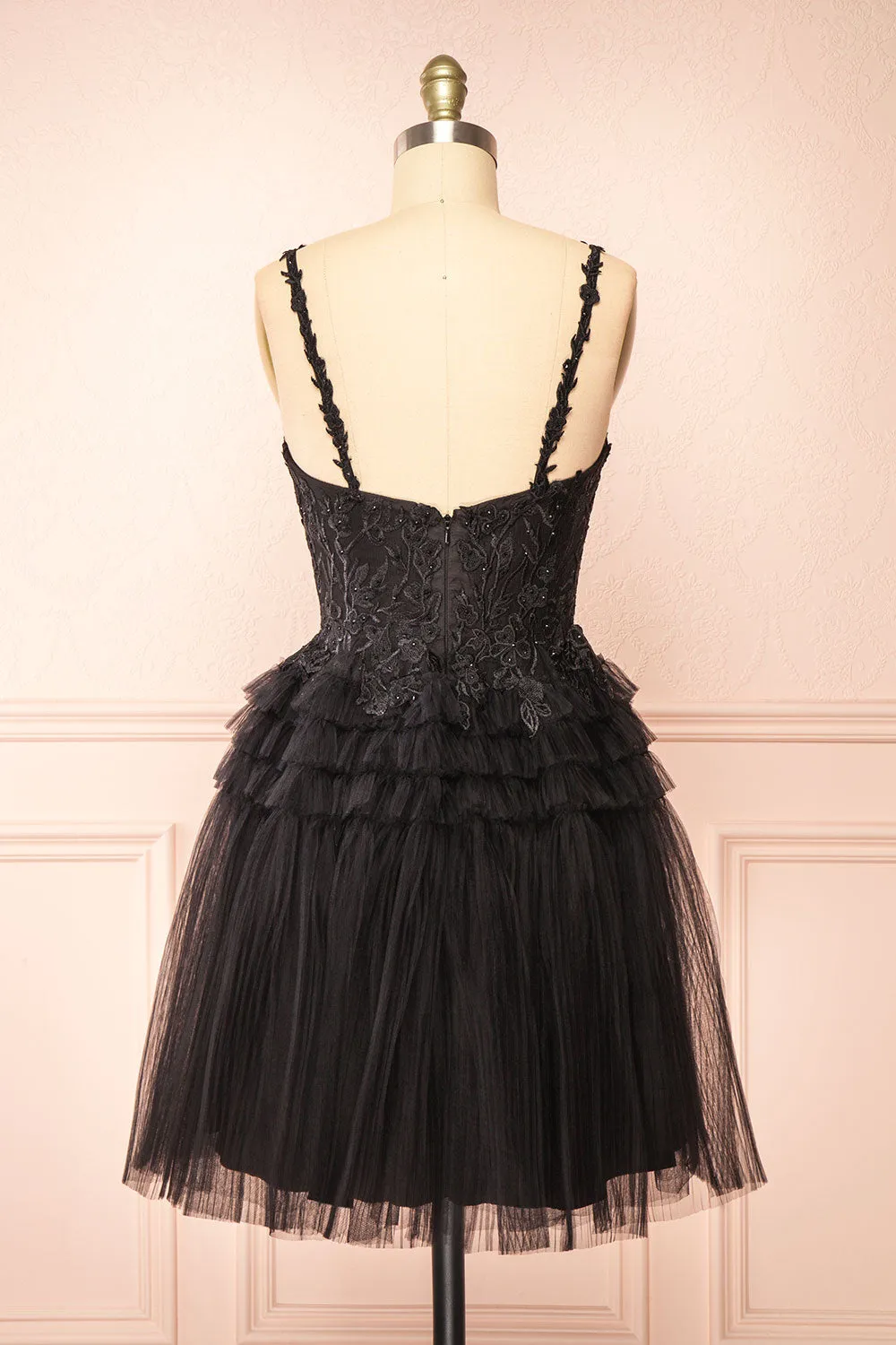 Zarielle | Short Black Tulle Tiered Dress